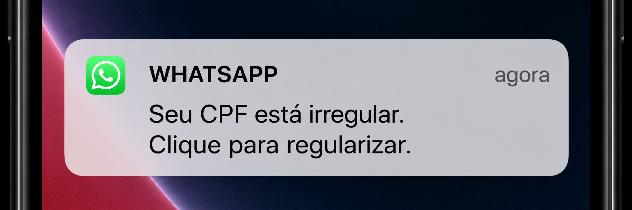 "Seu CPF está irregular. Clique para regularizar."